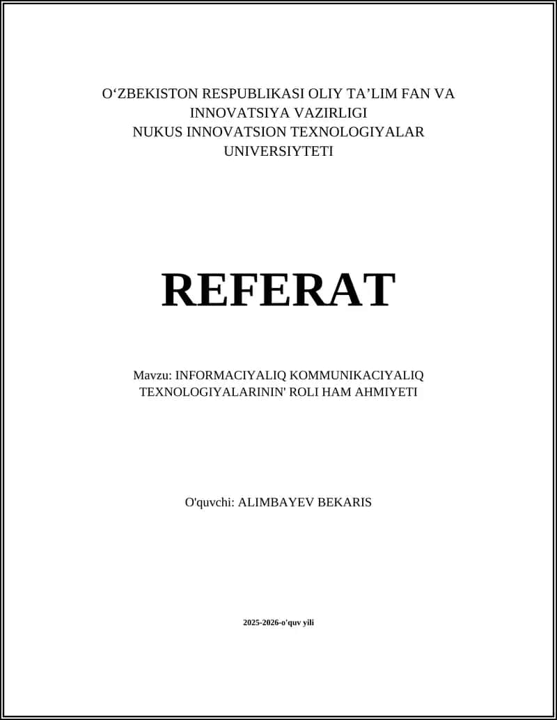 Axborot-kommunikatsiya texnologiyalarining ta'lim tizimi 1