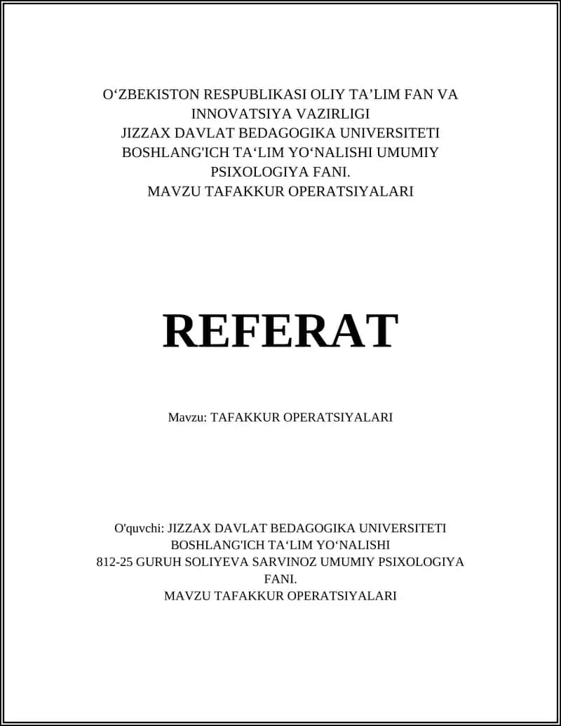 TAFAKKUR OPERATSIYALARI 1