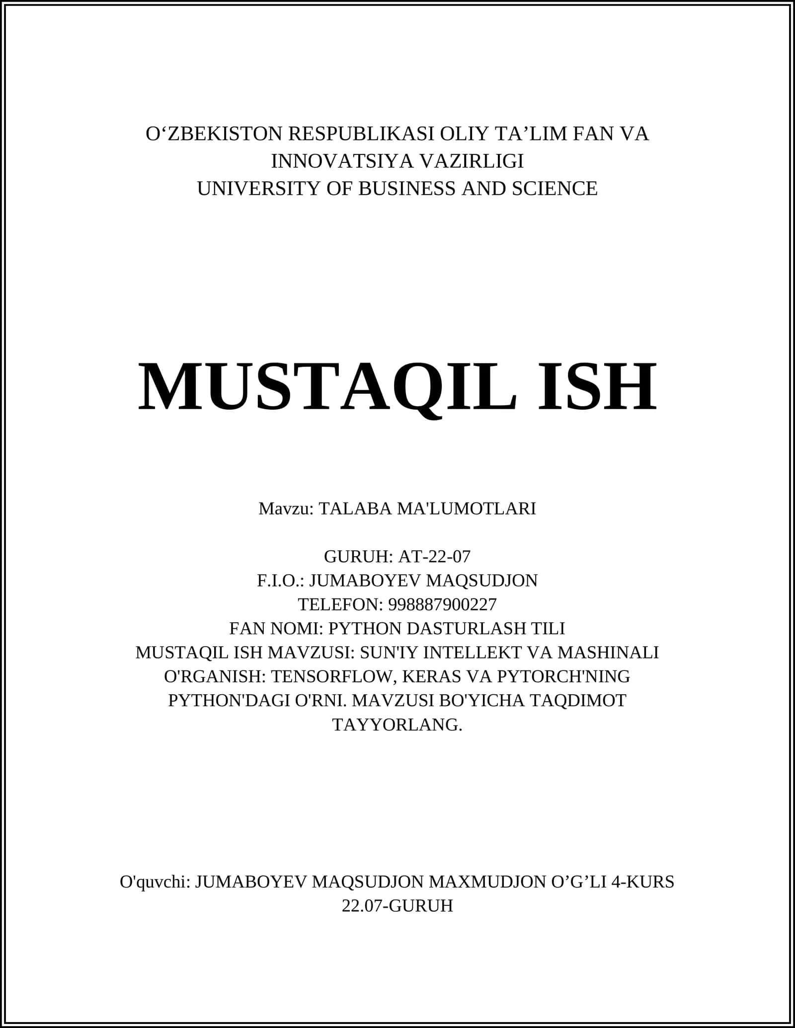 TALABA MA'LUMOTLARI 1