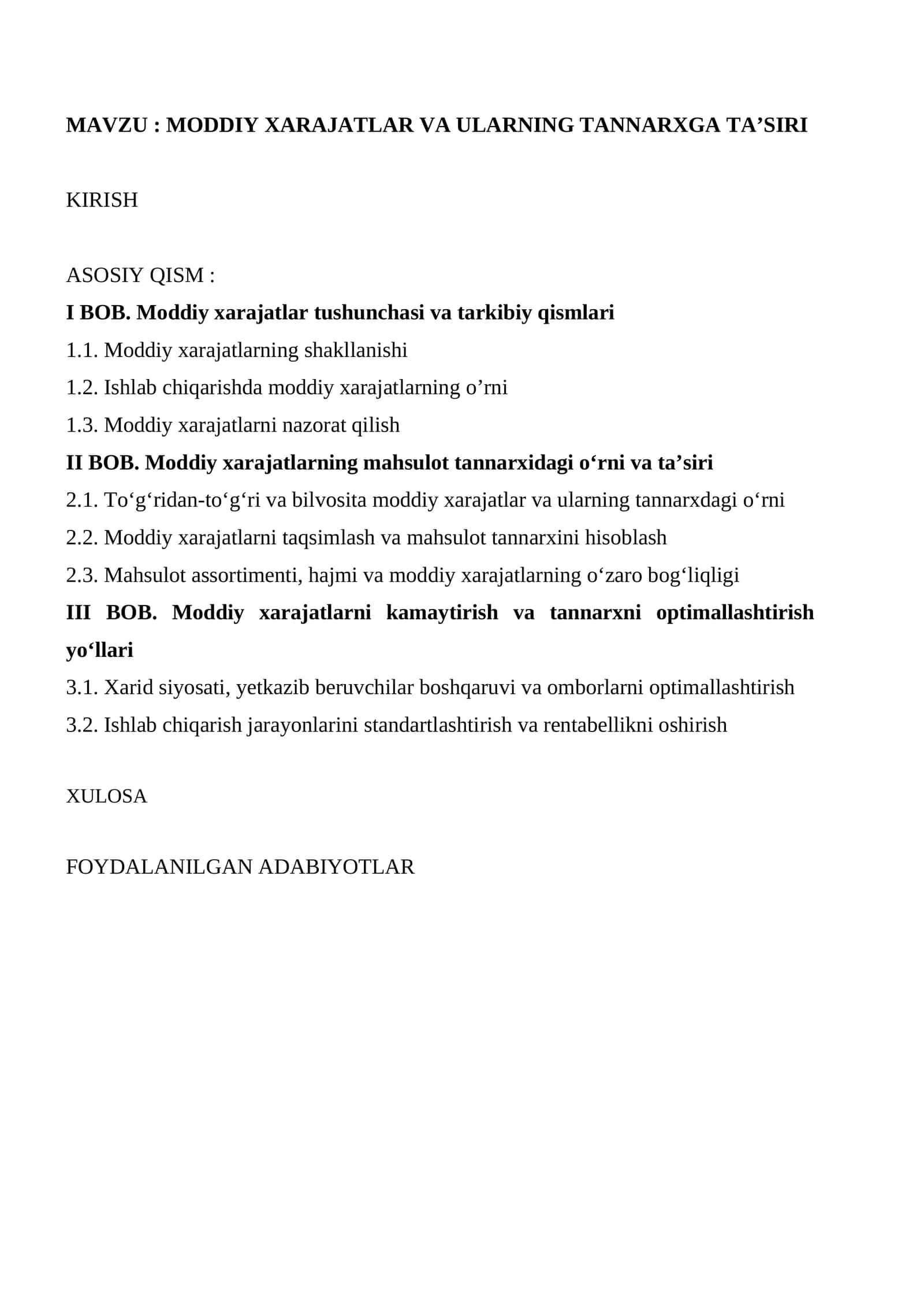 MODDIY XARAJATLAR VA ULARNING TANNARXGA TA’SIRI 1
