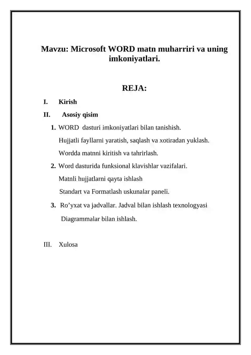 Microsoft WORD matn muharriri va uning imkoniyatlari
