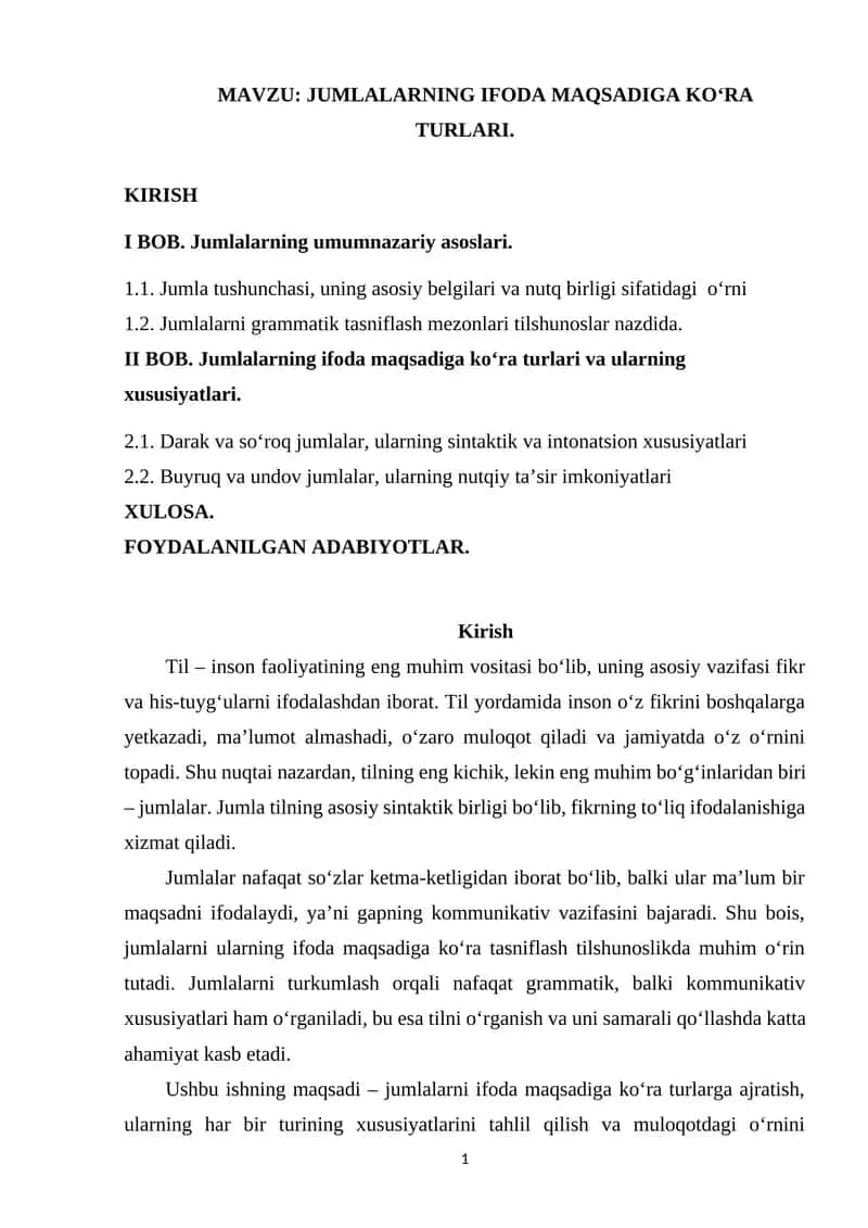 Jumlalarning Ifoda Maqsadiga Ko‘ra Turlari 1