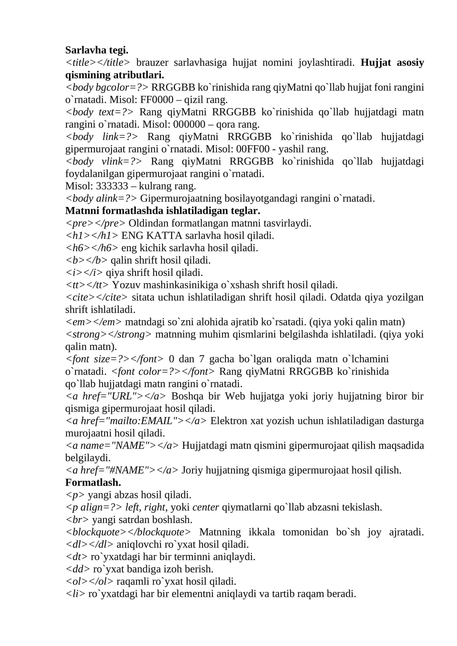 HTML teglari 1