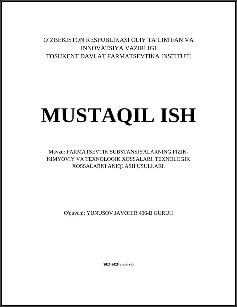 Farmatsevtik Substansiyalarning Fizik-Kimyoviy Xossalari 1