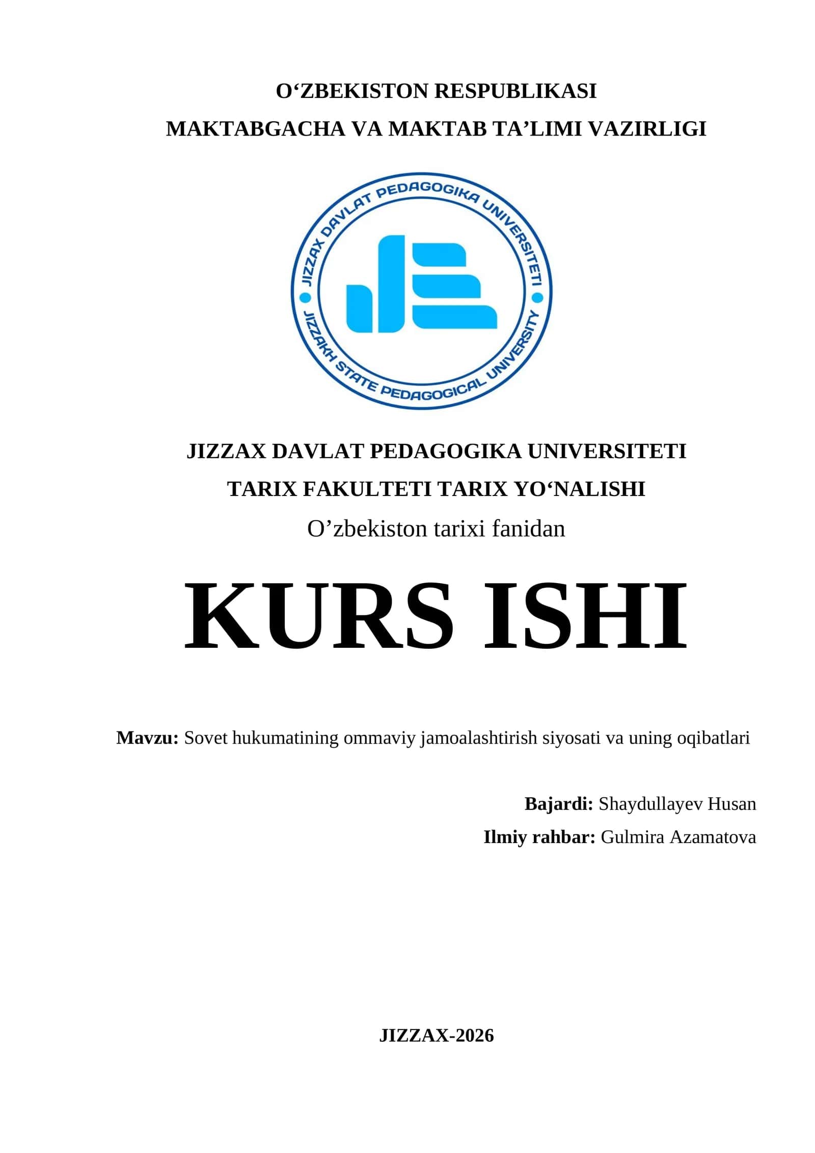 Sovet hukumatining ommaviy jamoalashtirish siyosati va uning oqibatlari 1
