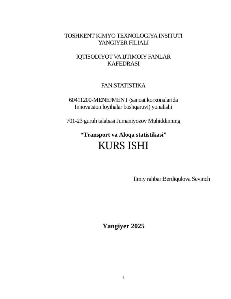 Transport va Aloqa Statistikasi 1