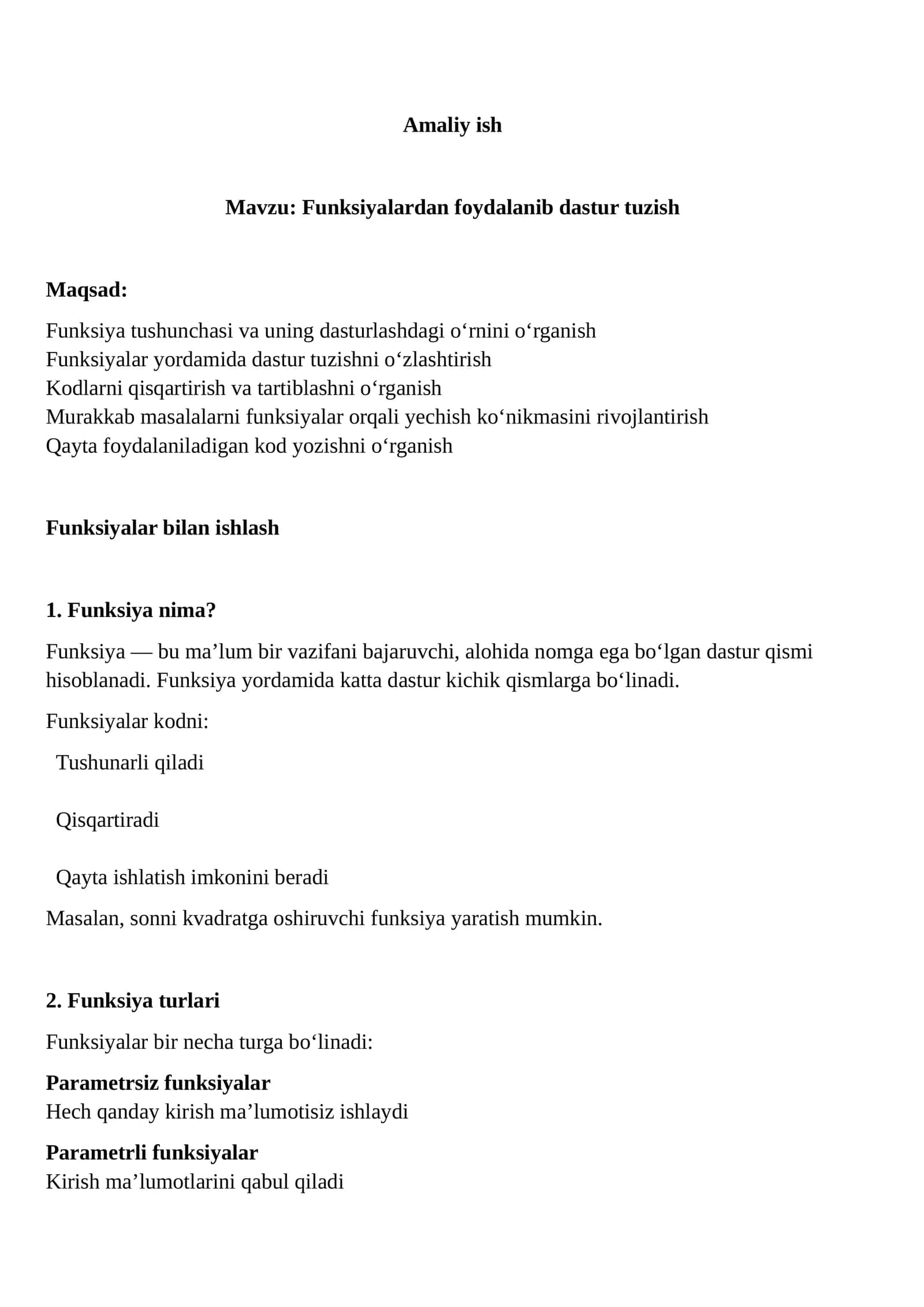 Funksiyalardan foydalanib dastur tuzish 1