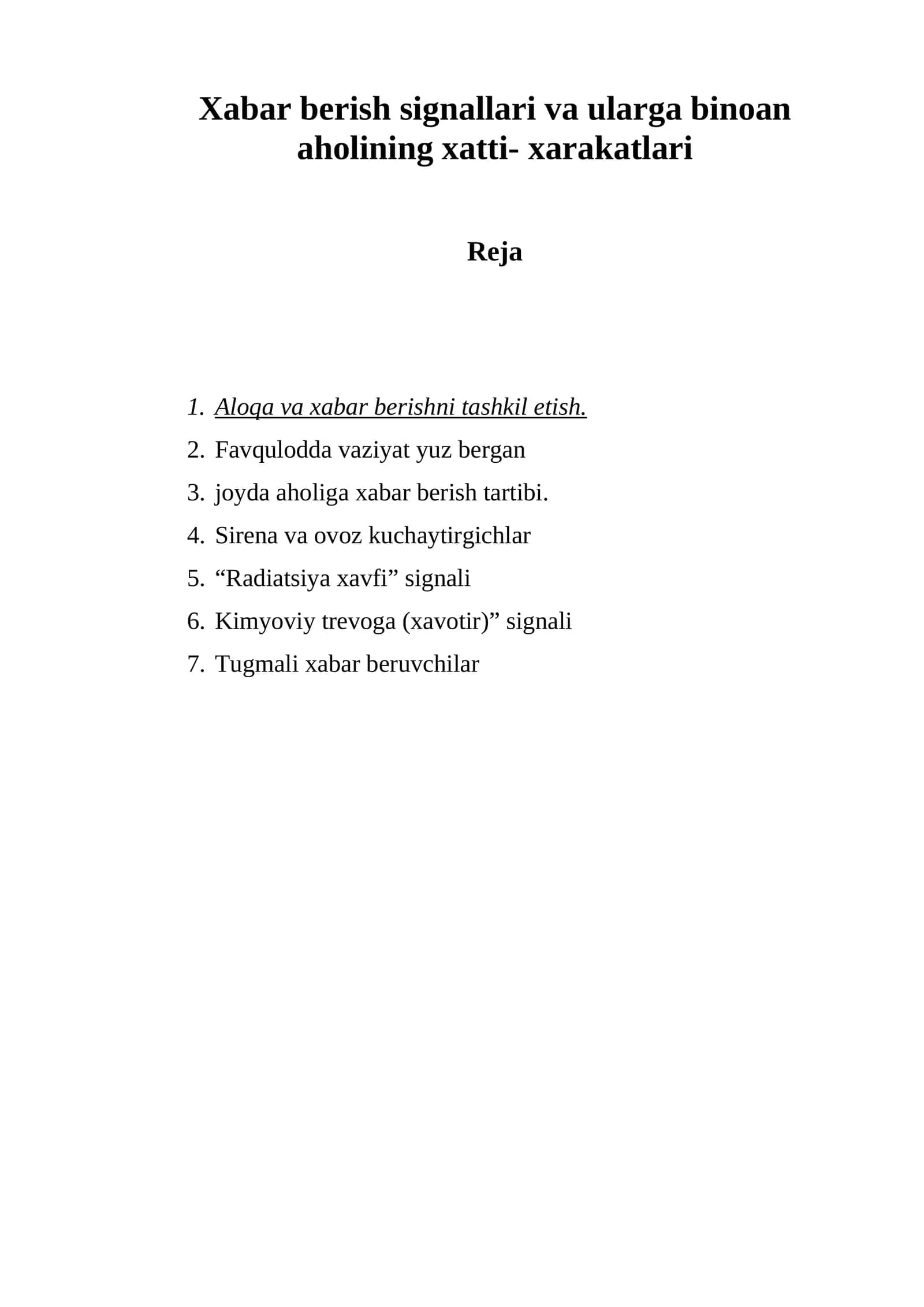 Xаbаr berish signаllаri vа ulаrgа binoаn аholining xаtti- xаrаkаtlаri 1