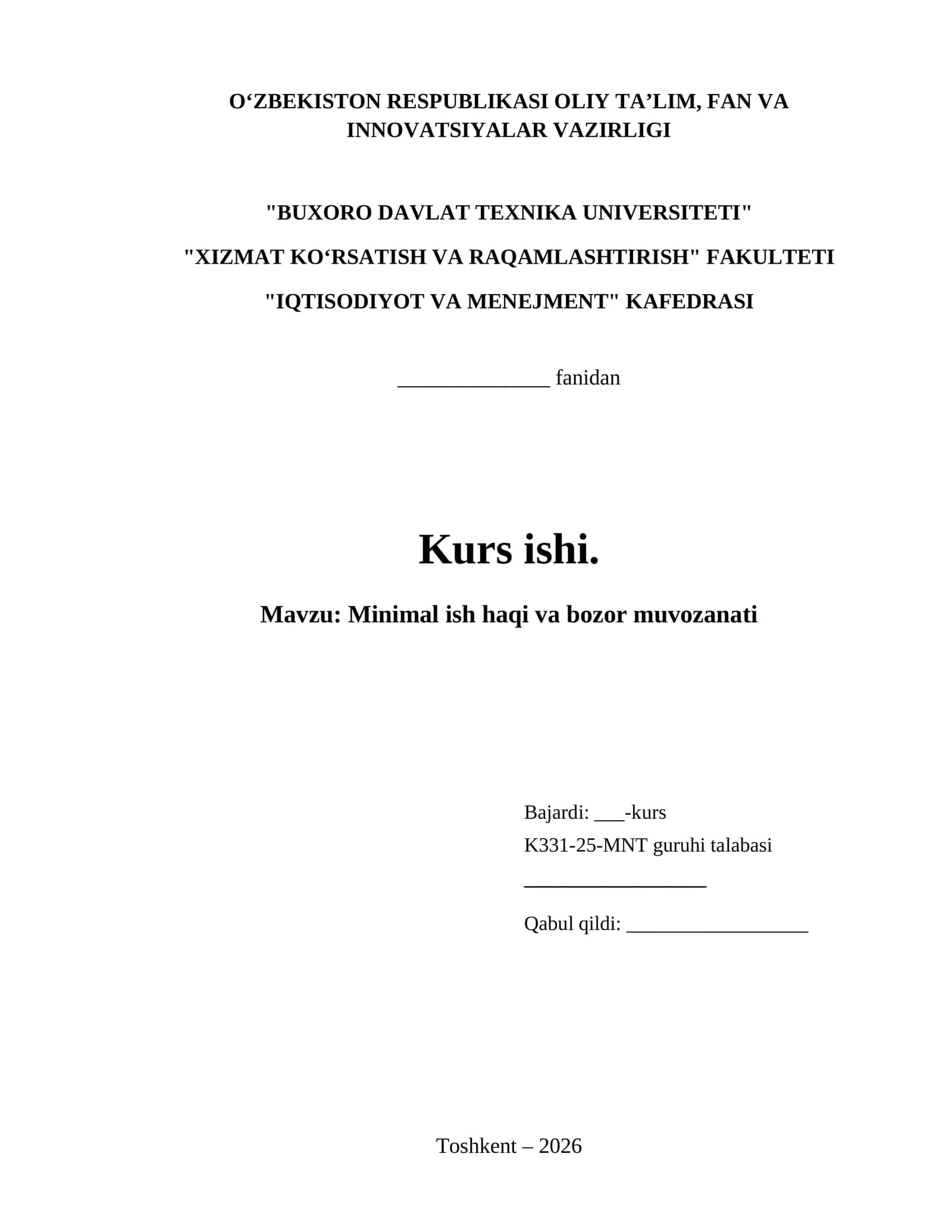 Minimal ish haqi va bozor muvozanati 1