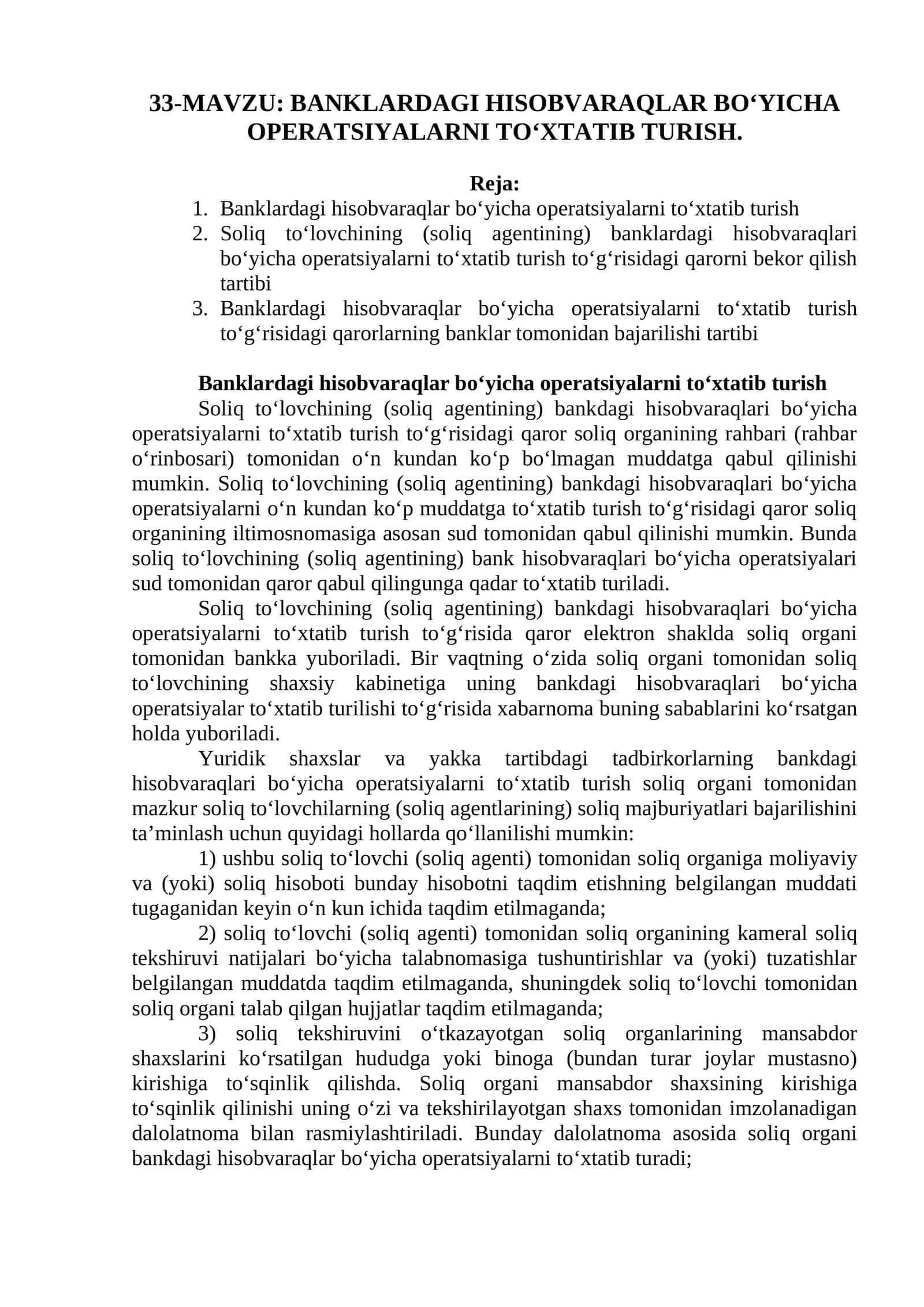 BANKLARDAGI HISOBVARAQLAR BO‘YICHA OPERATSIYALARNI TO‘XTATIB TURISH 1