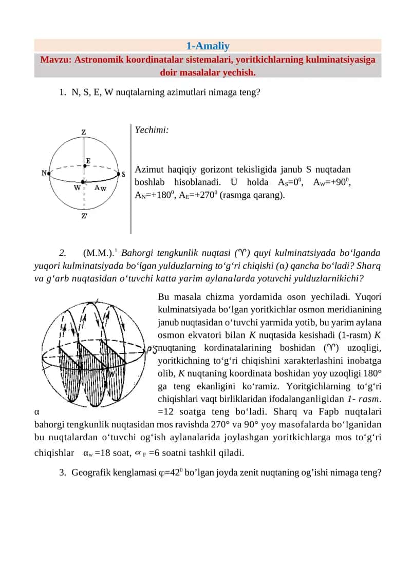 Astronomik koordinatalar sistemalari 1