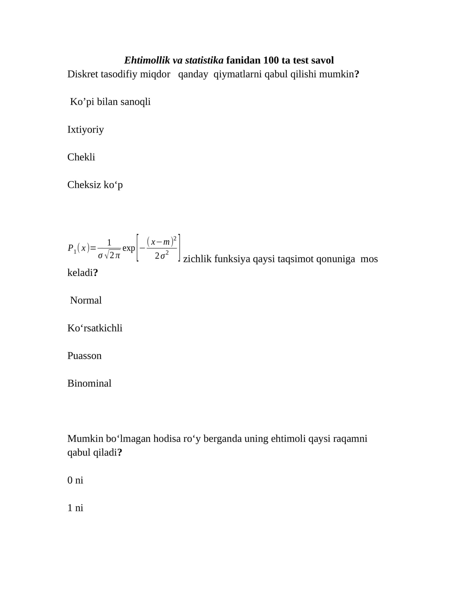 Diskret tasodifiy miqdorlar 1