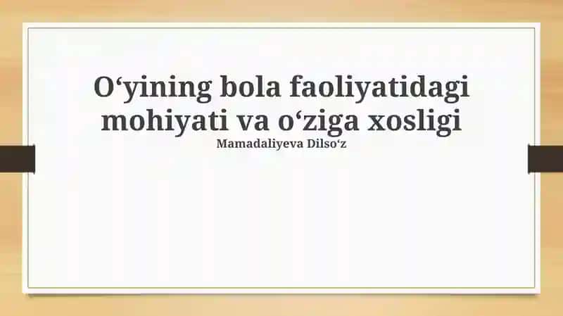 O'yin va ta'lim 1