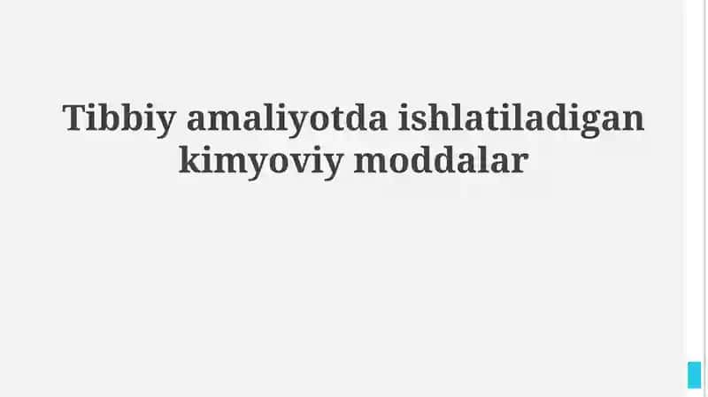 Tibbiyotda Kimyoviy Moddalar