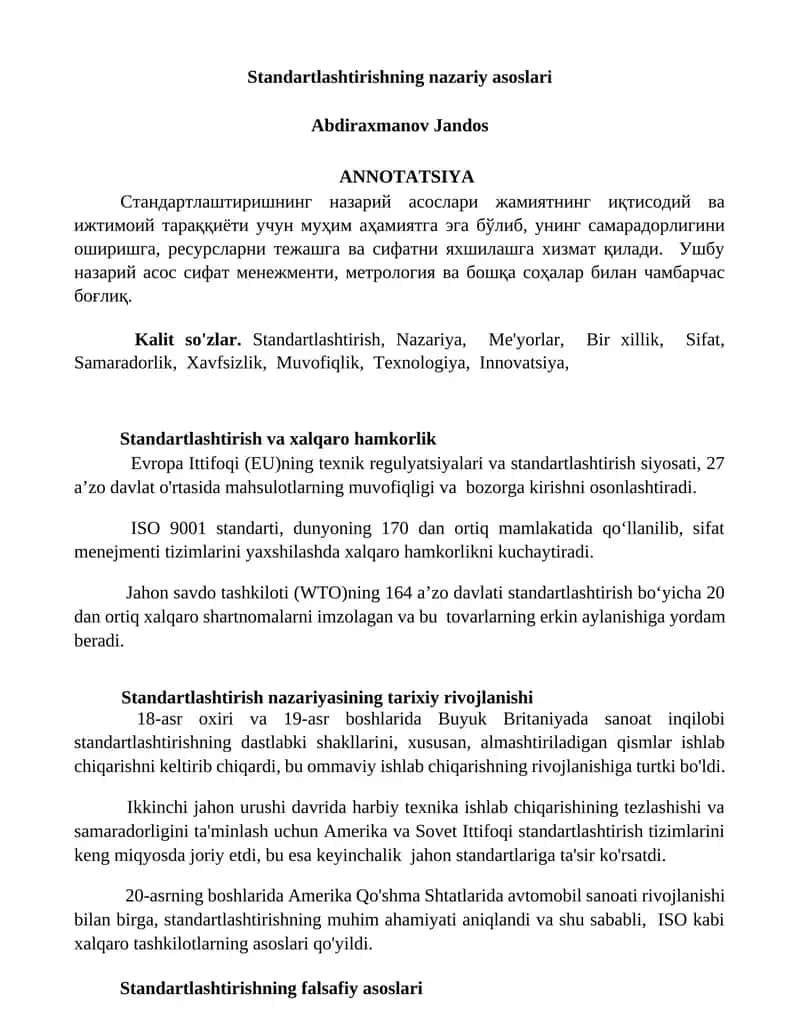 Standartlashtirishning nazariy asoslari 1