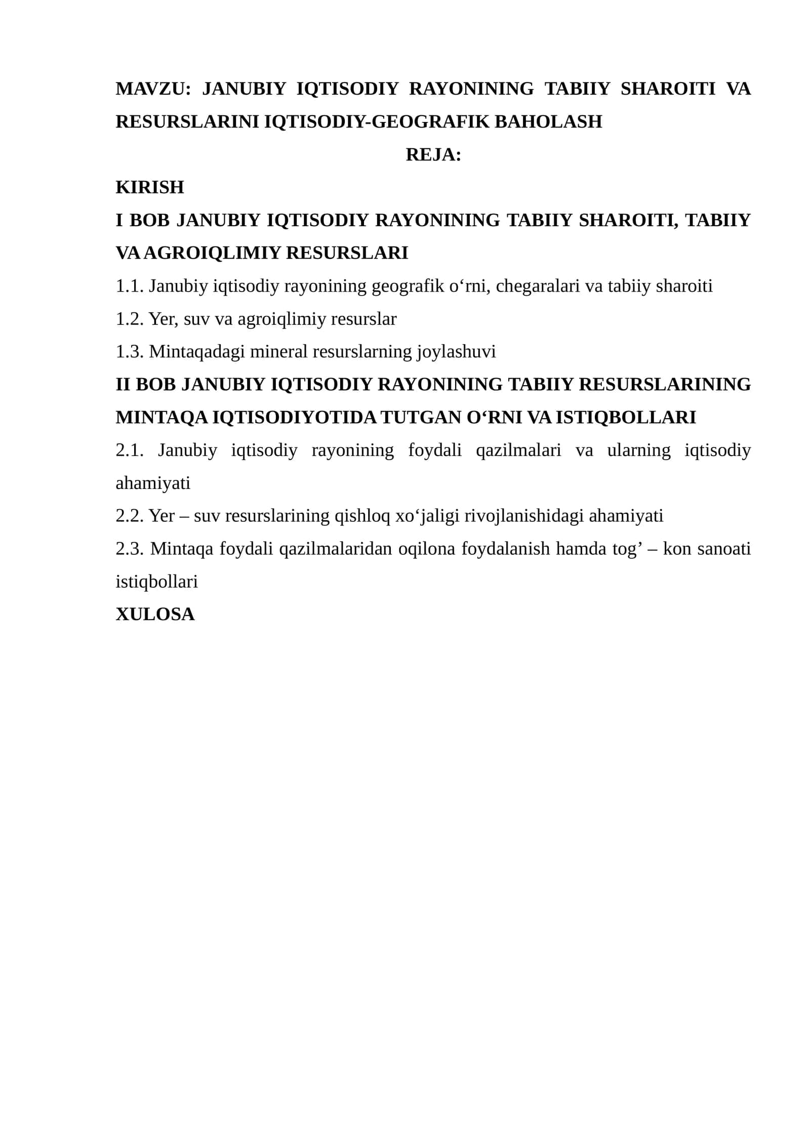 JANUBIY IQTISODIY RAYONINING TABIIY SHAROITI VA RESURSLARINI IQTISODIY 1
