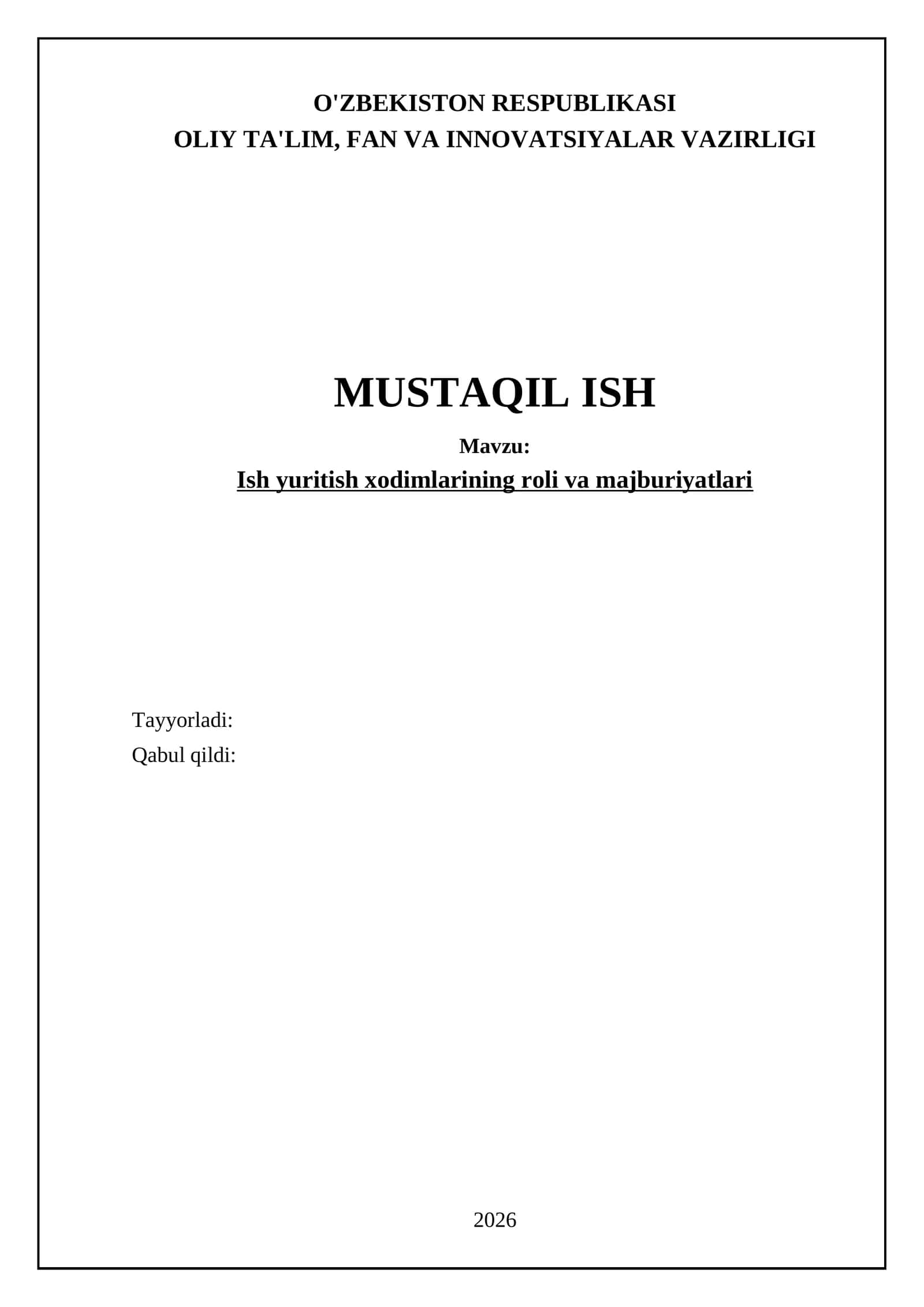 Ish yuritish xodimlarining roli va majburiyatlari 1