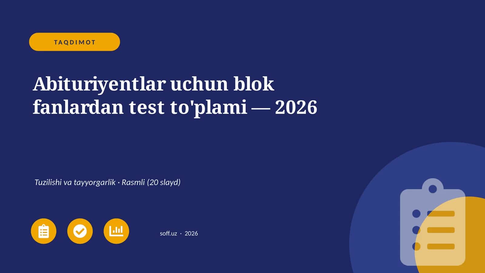 Abituriyentlar uchun blok fanlardan test to'plami — 2026 1