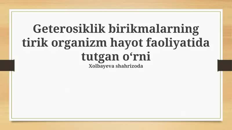 Geterotsiklik birikmalar va dorivor vositalar 1