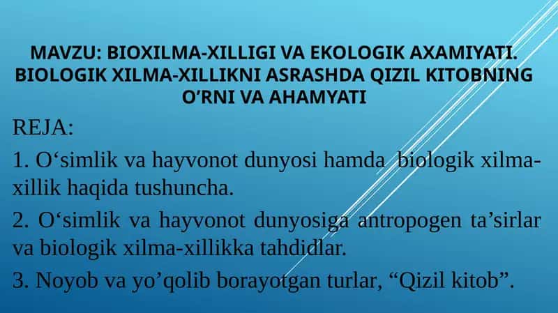 Qizil Kitob va Biologik Xilma-Xillik 1