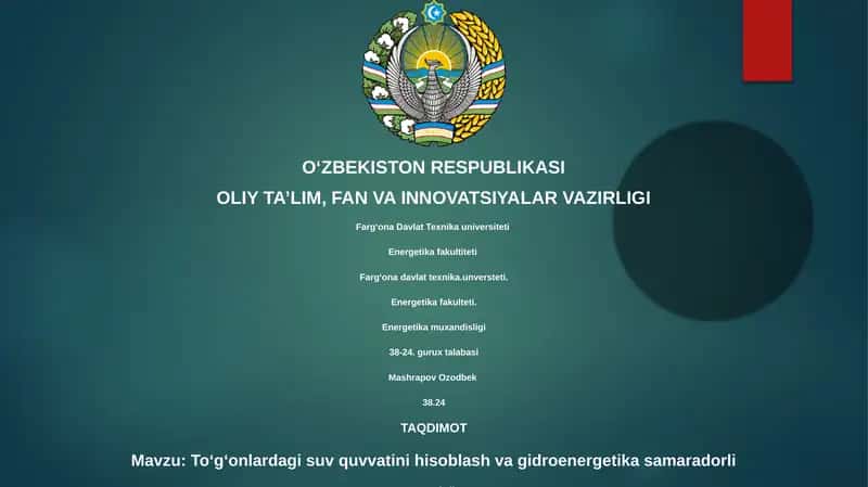 Toʻgʻonlardagi suv quvvatini hisoblash va gidroenergetika samaradorli 1