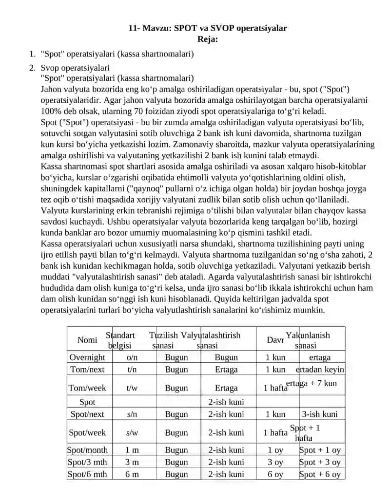SPOT va SVOP operatsiyalar 1