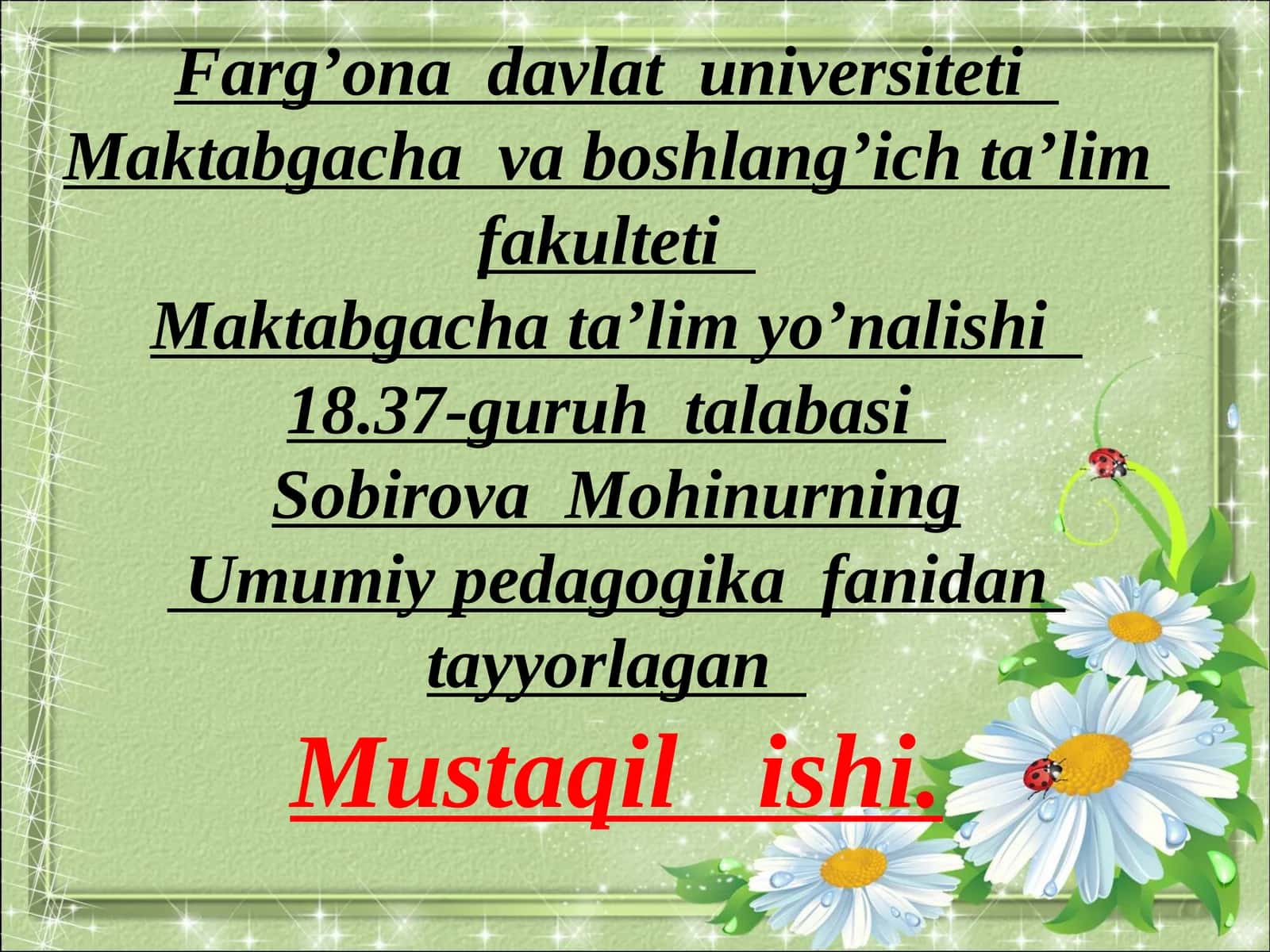 Farg’onadavlat universiteti Maktabgacha va boshlang'ich ta’lim fakulteti 1