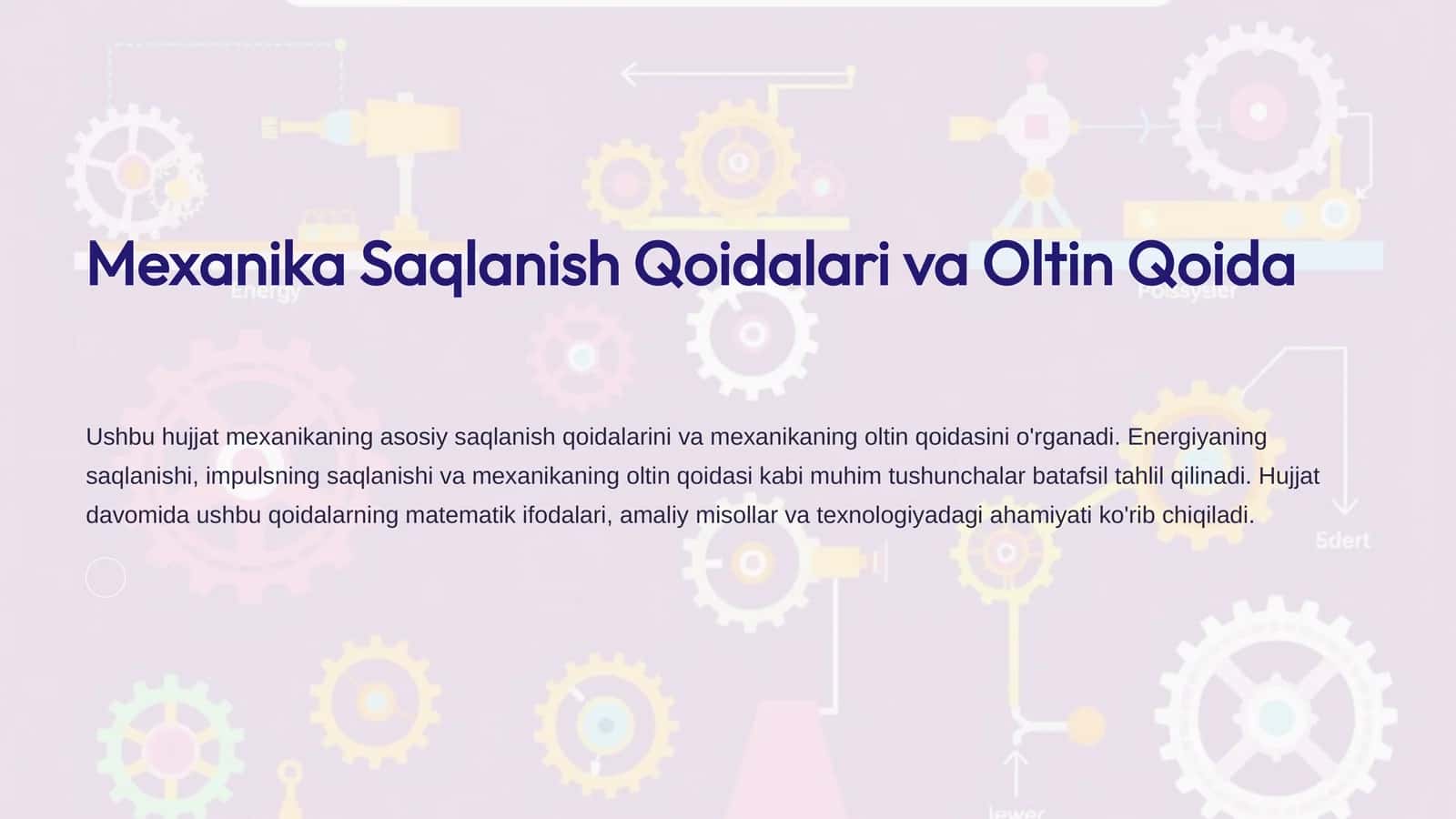 Mexanika Saqlanish Qoidalari va Oltin Qoida 1