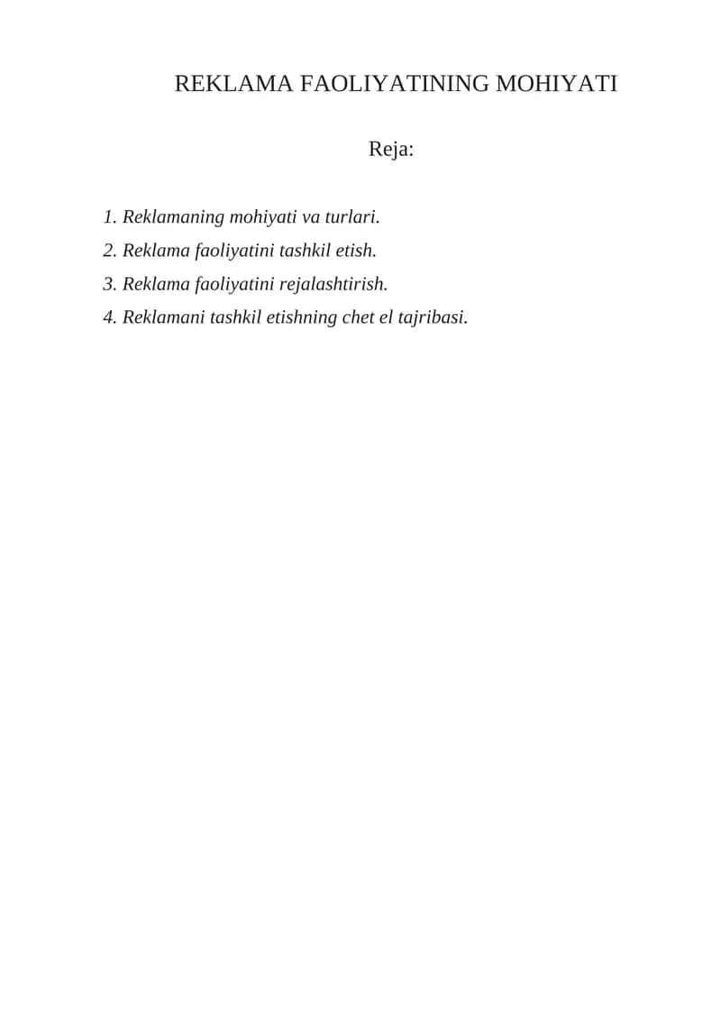 Reklama Faoliyatining Mohiyati 1