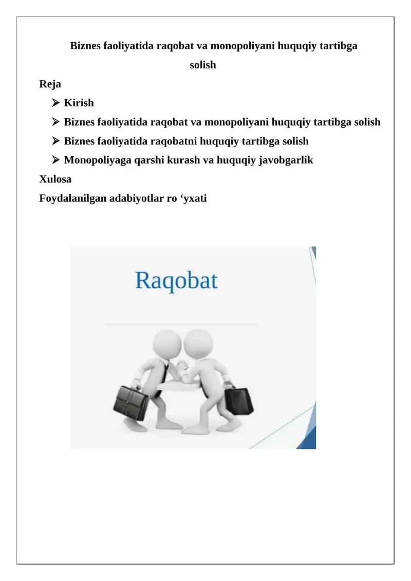 Biznes faoliyatida raqobat va monopoliyani huquqiy tartibga solish 1