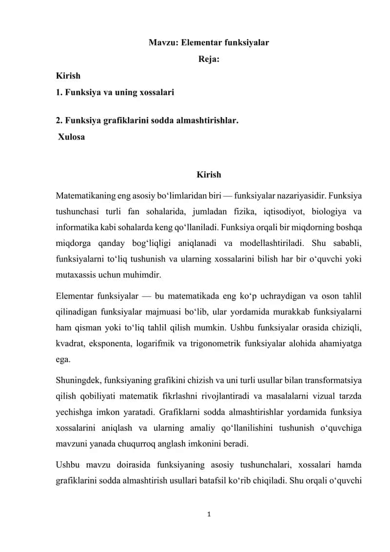 Elementar funksiyalar 1