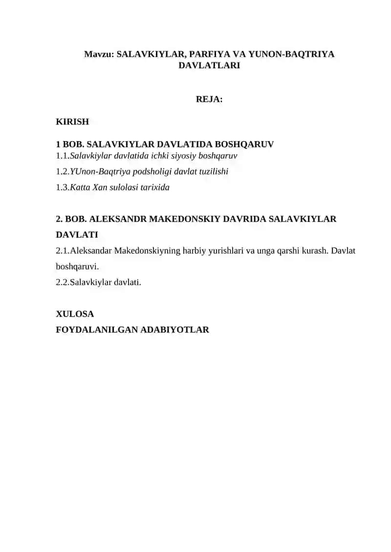 SALAVKIYLAR, PARFIYA VA YUNON-BAQTRIYA DAVLATLARI