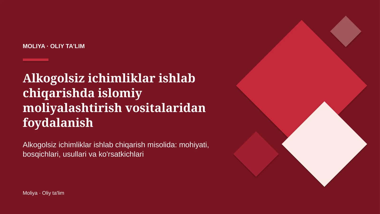 Alkogolsiz ichimliklar ishlab chiqarishda islomiy moliyalashtirish vositalaridan foydalanish 1