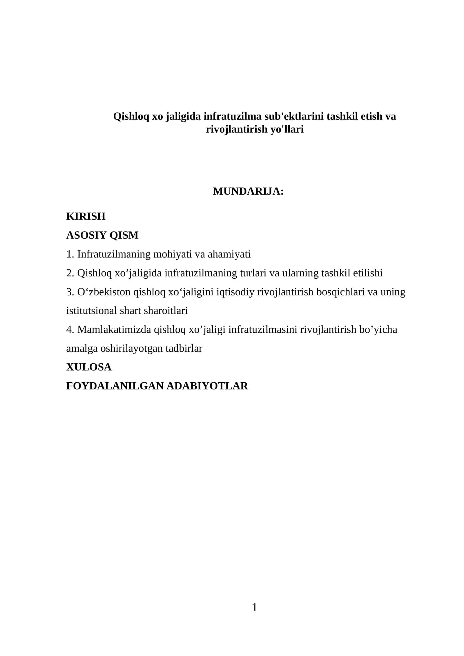 Qishloq xo‘jaligida infratuzilma sub'ektlarini tashkil etish va rivojlantirish yo'llari 1