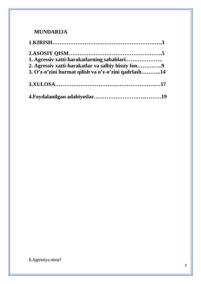 Agressiv xatti-harakatlarning sabablari 1