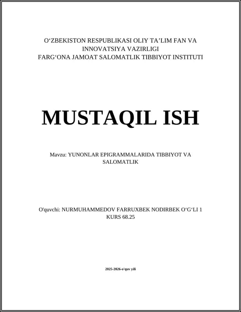 Yunon Epigrammalarida Tibbiyot va Salomatlik 1