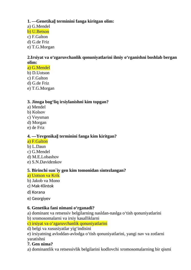 Genetika fanining asosiy tushunchalari 1