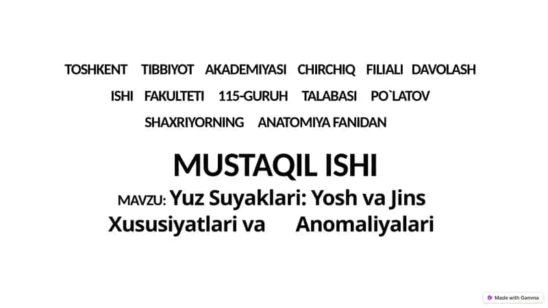 Yuz Suyaklari: Yosh va Jins Xususiyatlari va Anomaliyalari 1