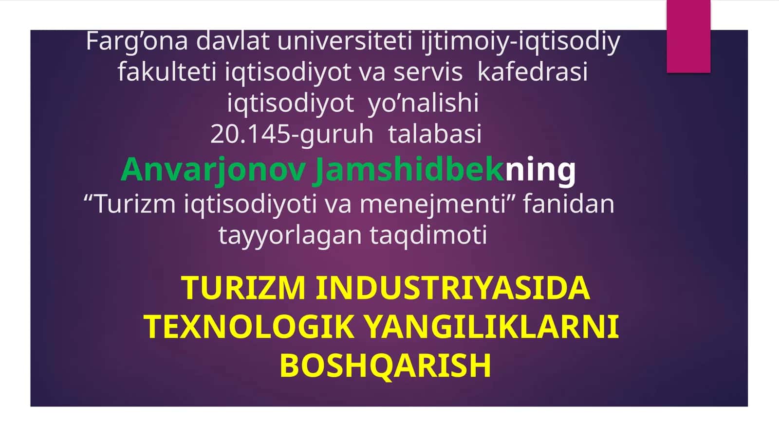 Turizm Iqtisodiyoti va Menejmenti 1