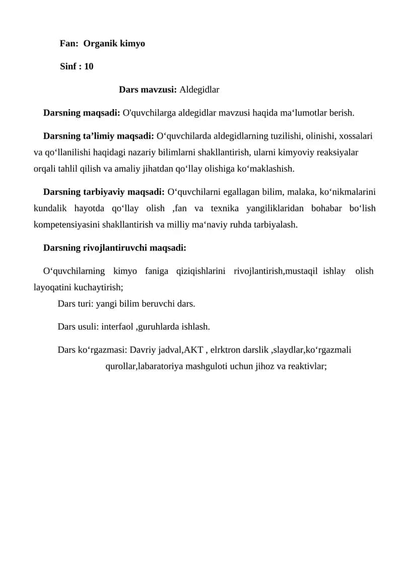 Aldegid lar mavzusiga oid dars ishlanma 1