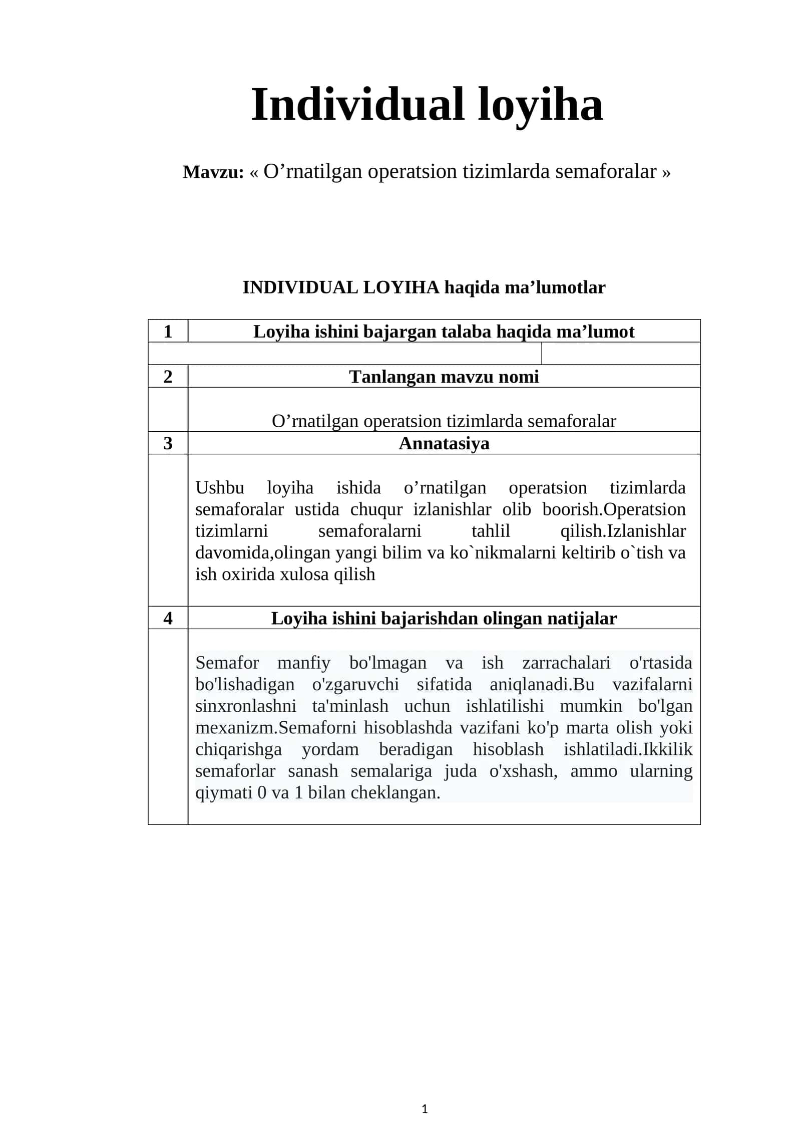 O’rnatilgan operatsion tizimlarda semaforalar 1