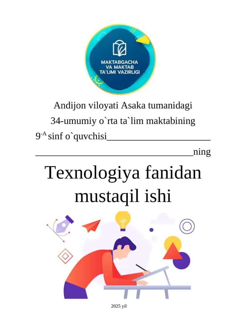 Texnologiya fanidan mustaqil ishi 1