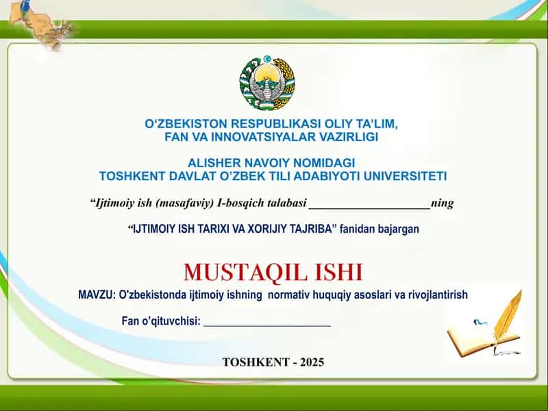 O'zbekistondagi ijtimoiyishning normativ-huquqiy asoslari va rivojlantirish 1