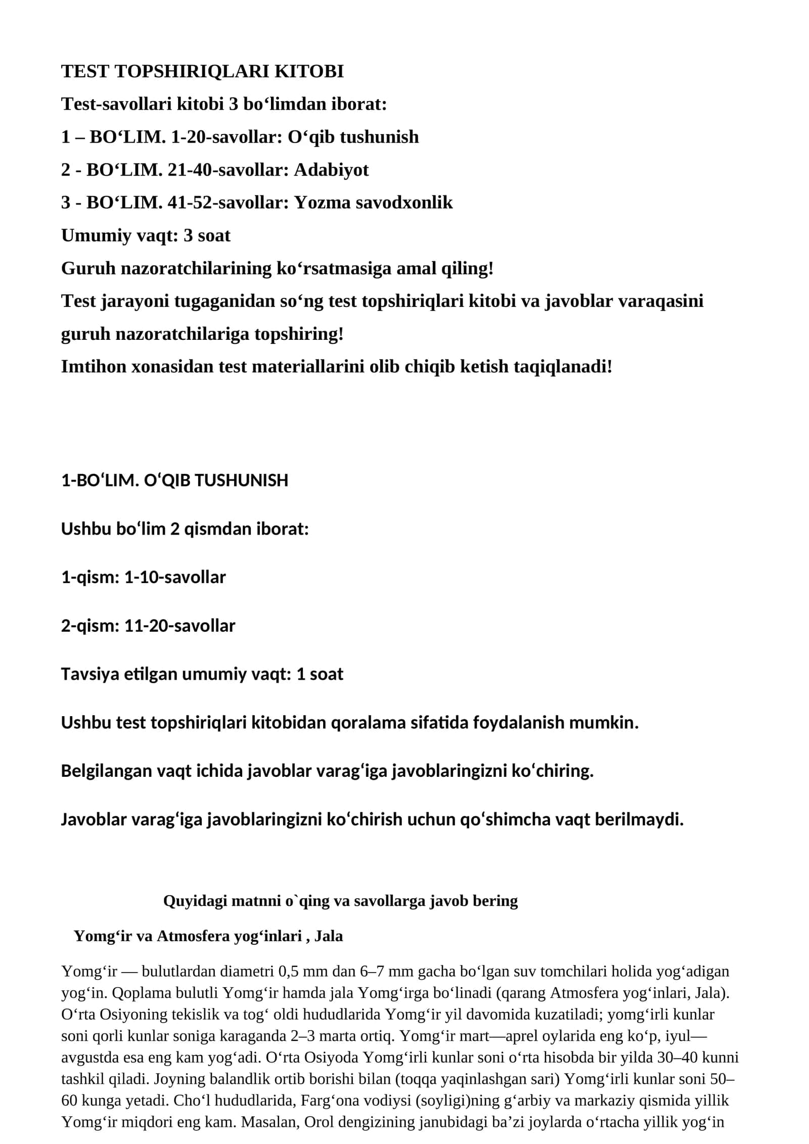 Test Topshiriqlari Kitobi 1