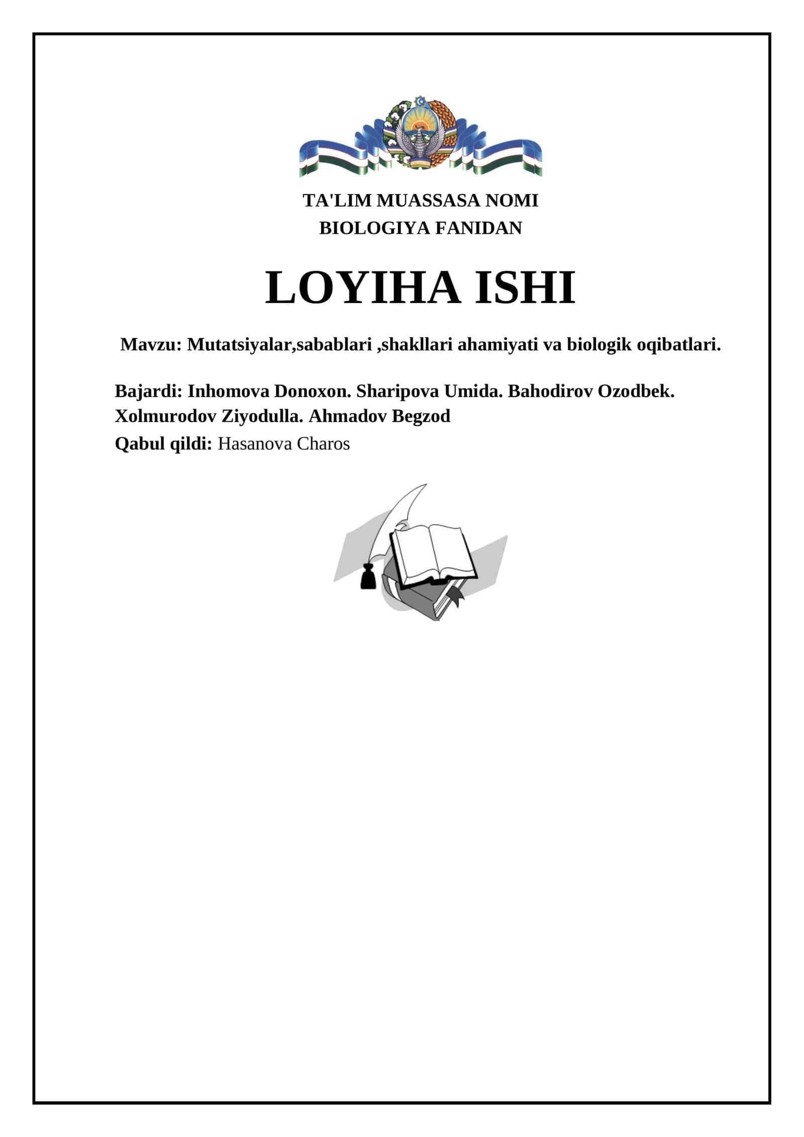 Mutatsiyalar,sabablari,shakllari ahamiyati va biologik oqibatlari 1