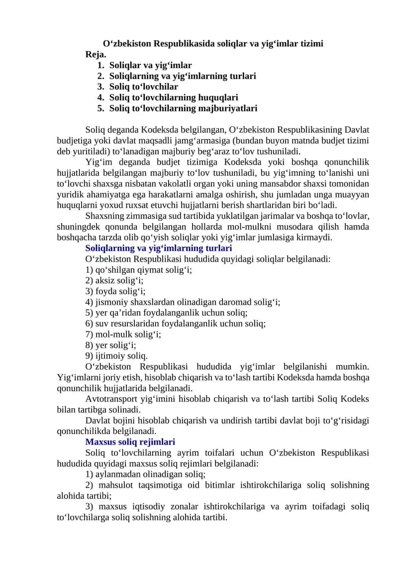 Soliqlar va yig'imlar tizimi 1