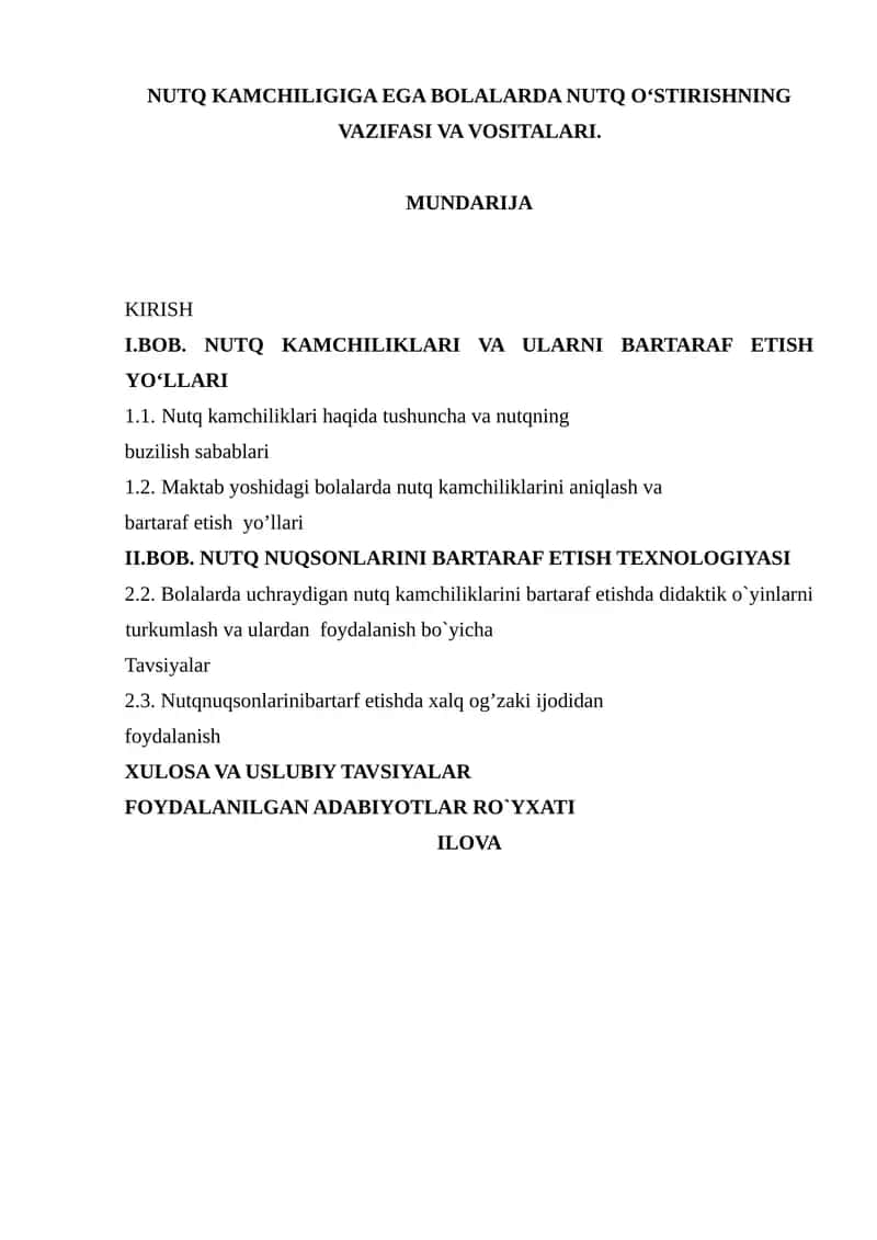Nutq kamchiligiga ega bolalarda nutq о‘stirishning vazifasi va vositalari..doc 1