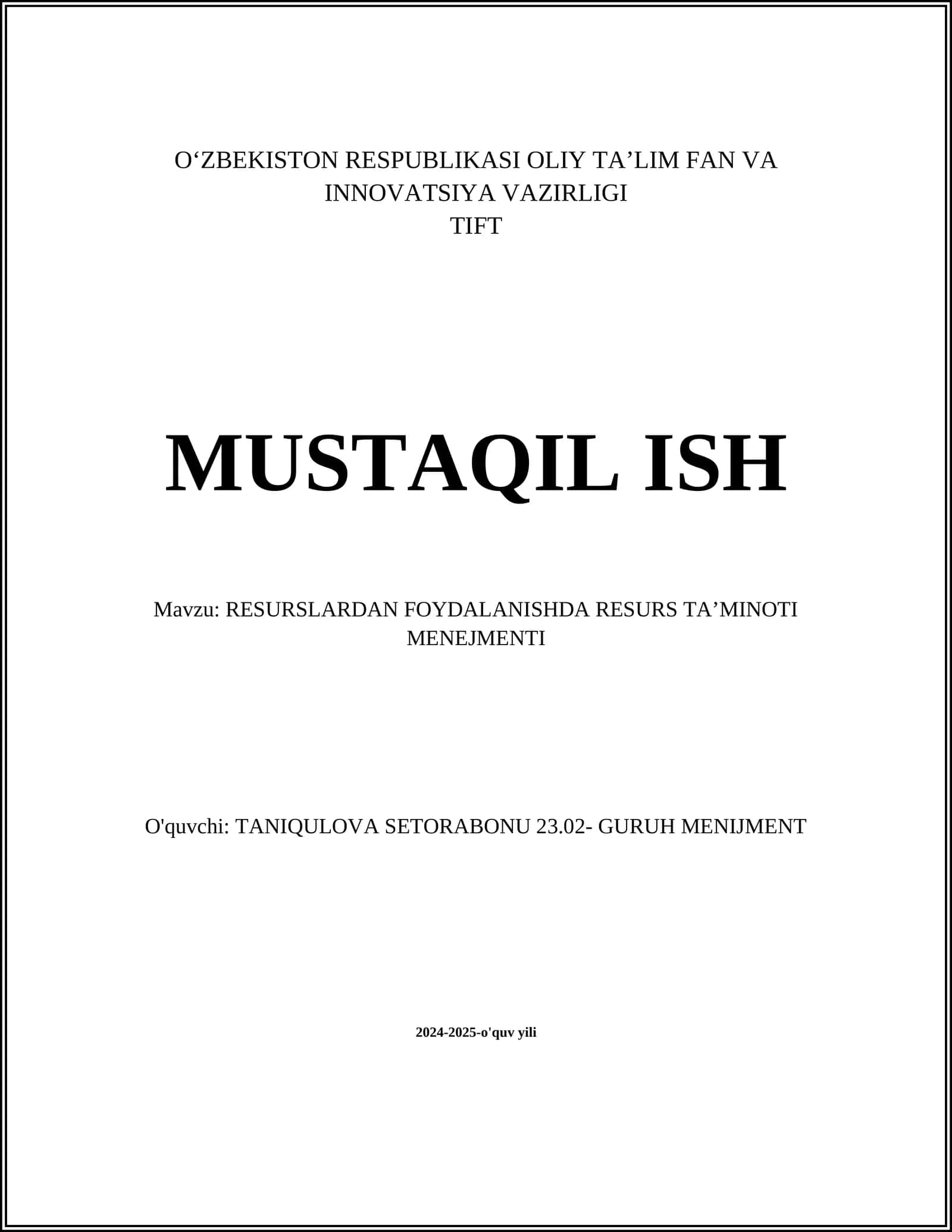 RESURSLARDAN FOYDALANISHDA RESURS TA’MINOTI MENEJMENTI 1