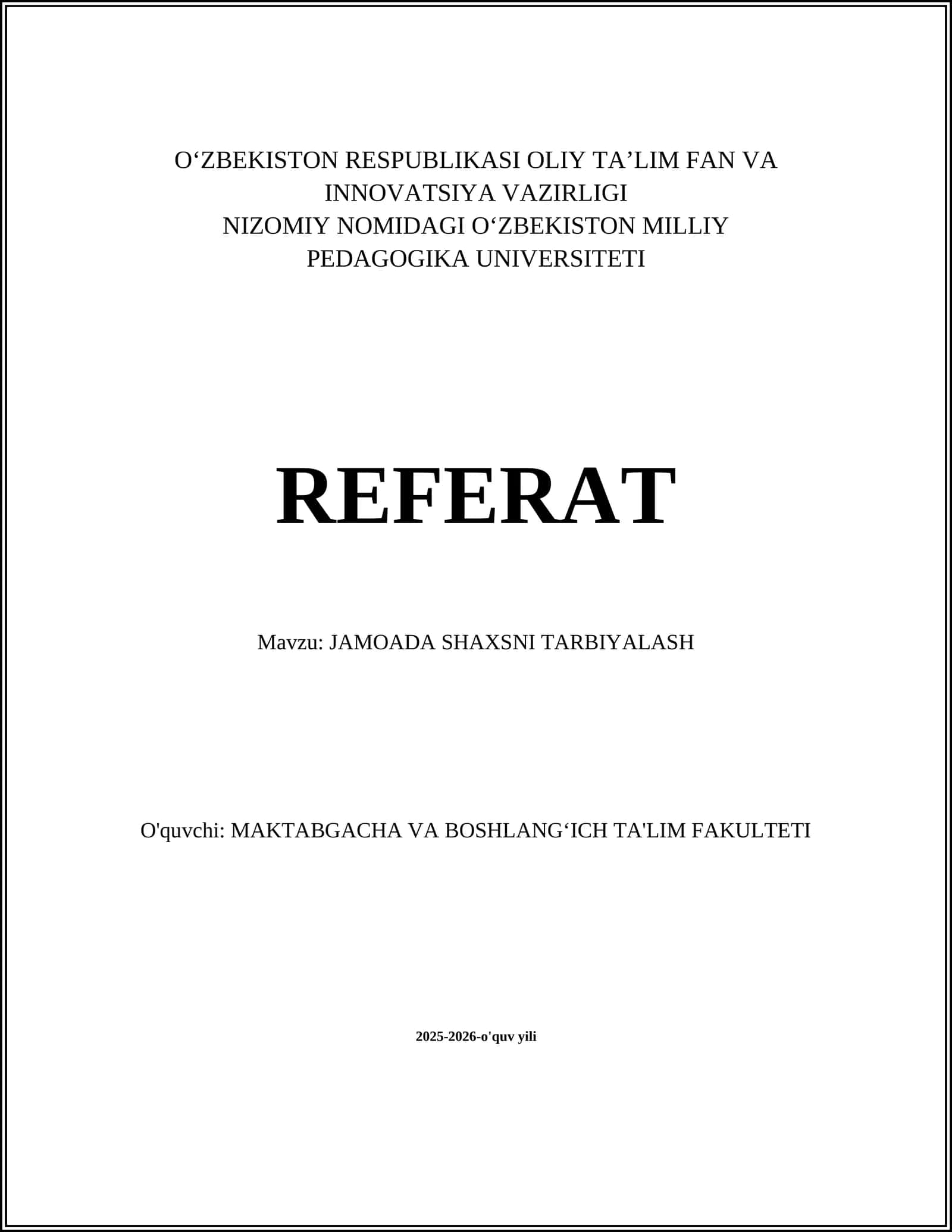 JAMOADA SHAXSNI TARBIYALASH 1