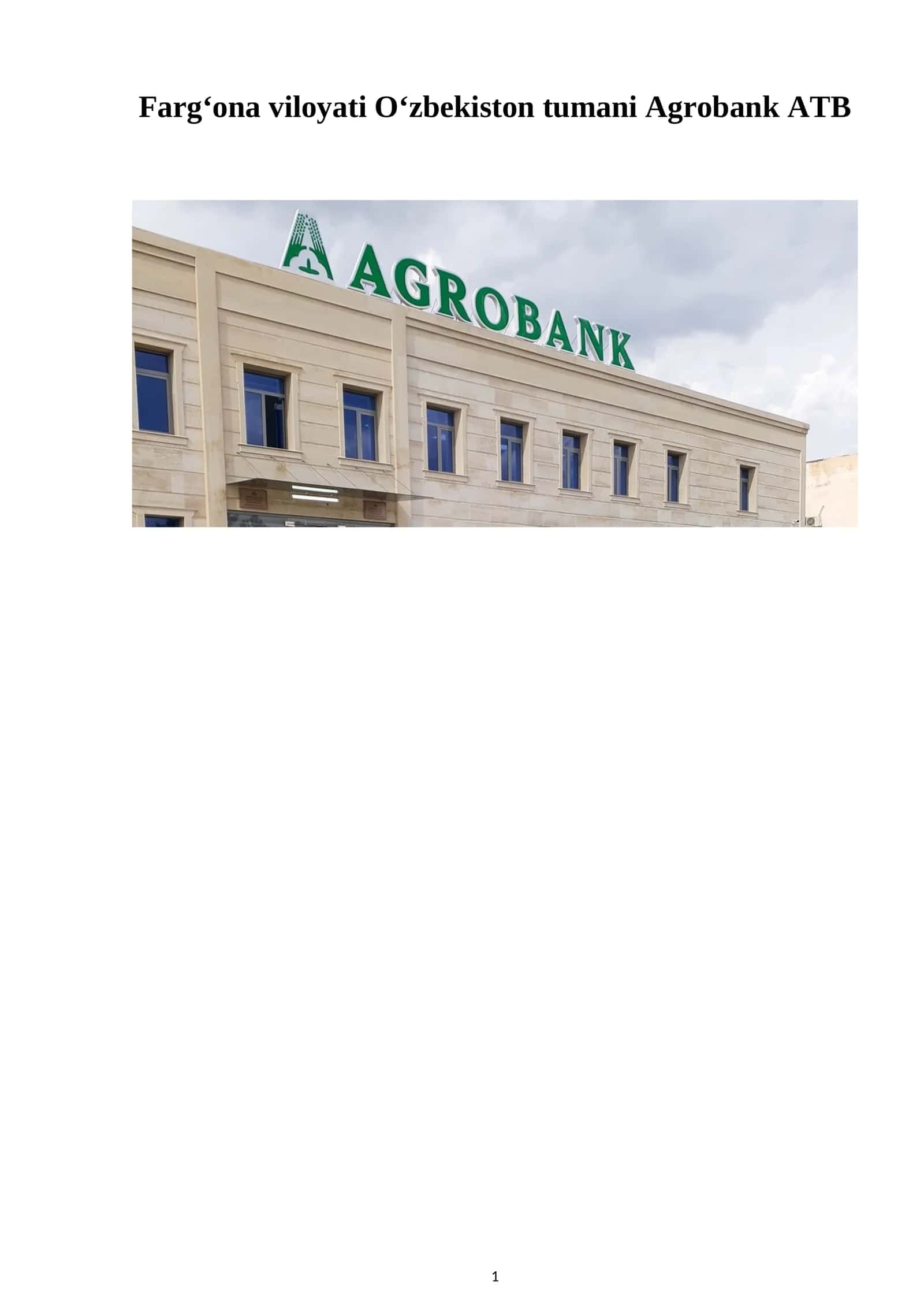 Fargʻona viloyati Oʻzbekiston tumani Agrobank ATB 2026 1